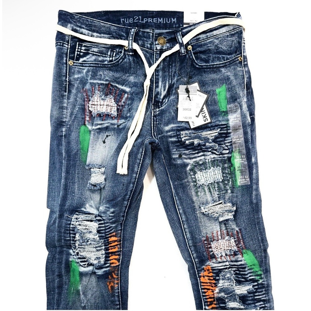 Rue21 Premium Supreme Flex‎ Skinny Jeans Mens 30x32 Distressed